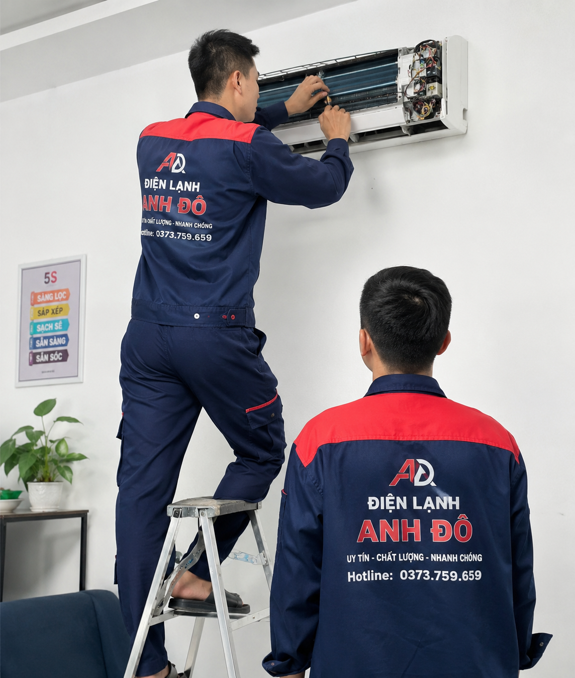 Kỹ thuật viên Anh Đô kiểm tra dàn nóng máy lạnh